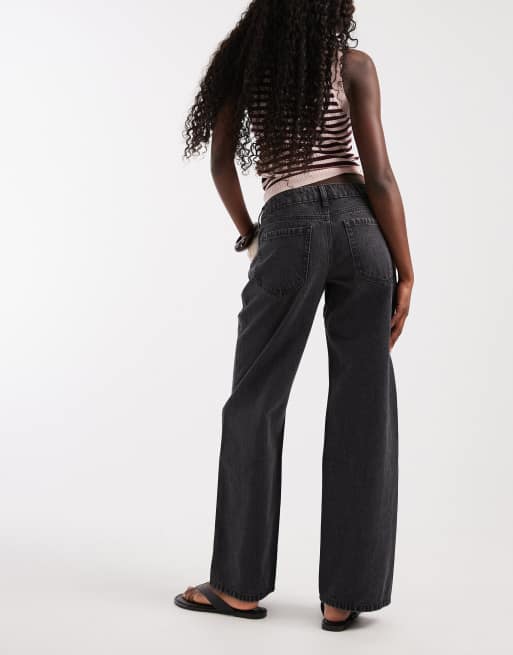 Hollister wide leg low rise jeans in washed black, 3 of 5