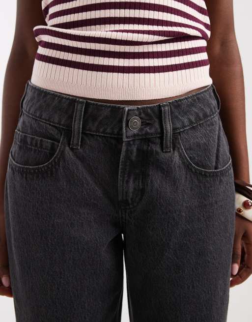 Hollister wide leg low rise jeans in washed black, 4 of 5