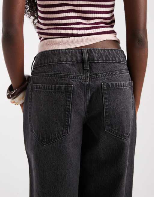 Hollister wide leg low rise jeans in washed black, 5 of 5