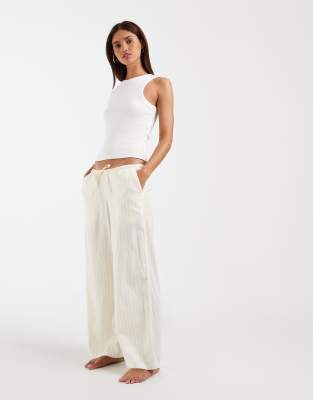 Hollister Wide Leg Pajama Bottoms In Neutral