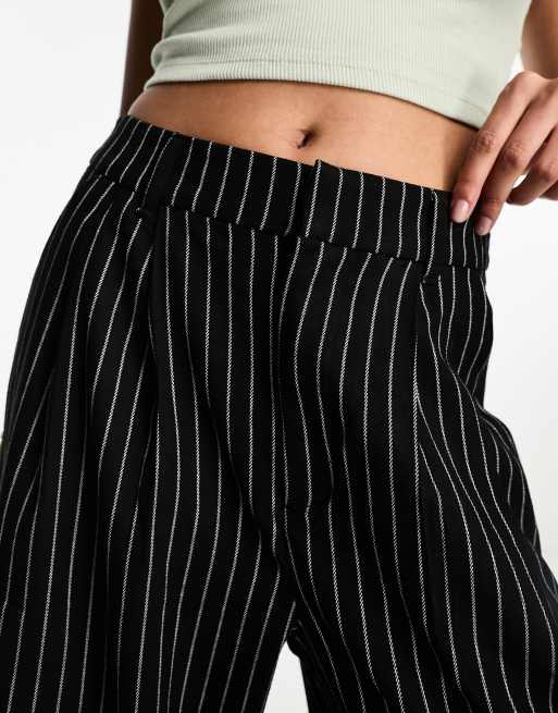 Hollister wide leg pants in black and white pinstripe ASOS