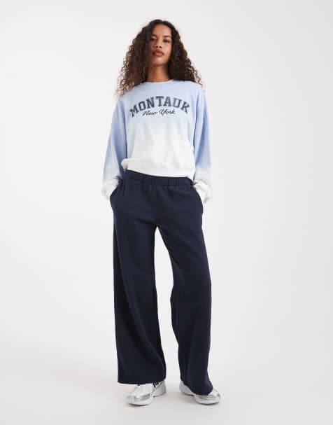 Hollister wide leg sweatpants with heart pocket detail in navy  - view 1