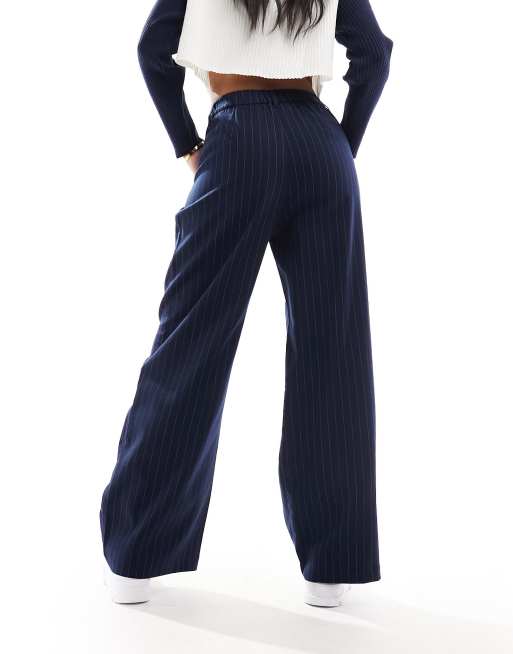 Hollister wide leg tailored pants in navy pinstripe ASOS