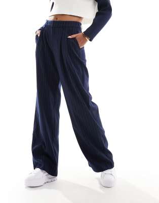 Hollister wide leg tailored trouser in navy pinstripe