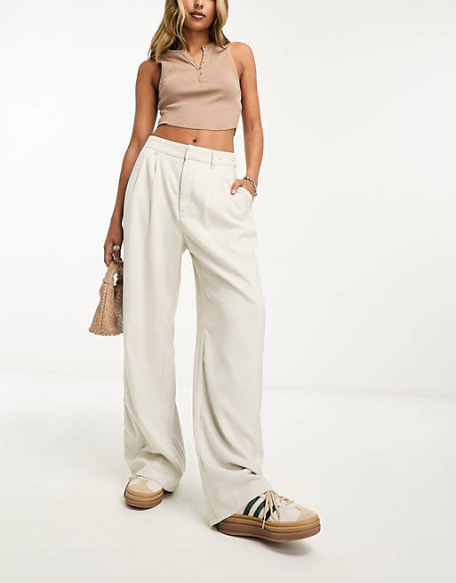 Hollister wide leg tailored trousers in cream | ASOS