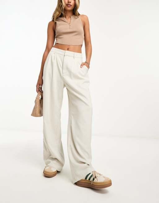 ASOS DESIGN wide leg side stripe trousers in cream