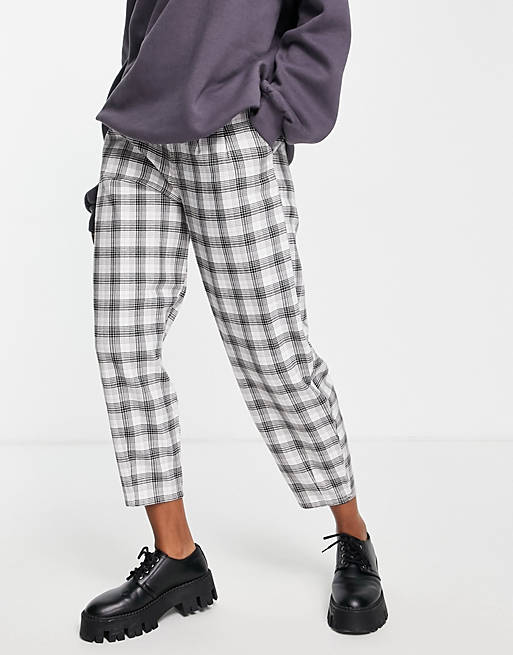 Hollister wide leg trousers in cream plaid