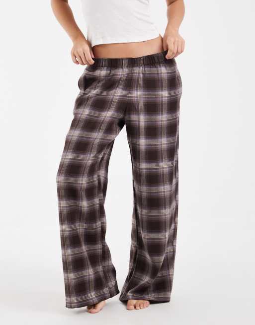 Hollister wijde flanellen pyjamabroek in bruin geruit, 2 van 4