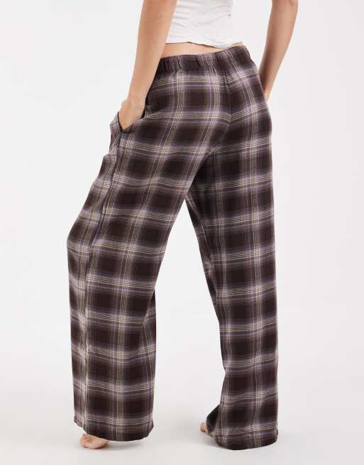 Hollister wijde flanellen pyjamabroek in bruin geruit, 3 van 4