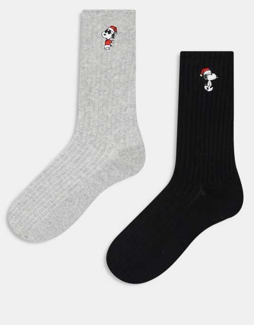 Hollister – Witzige Geschenke – 2er-Pack Socken in Grau und Schwarz mit Snoopy-Design