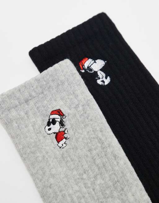 Hollister – Witzige Geschenke – 2er-Pack Socken in Grau und Schwarz mit Snoopy-Design, 2 von 3