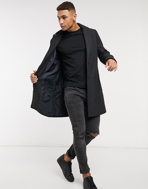 Hollister wool overcoat in charcoal