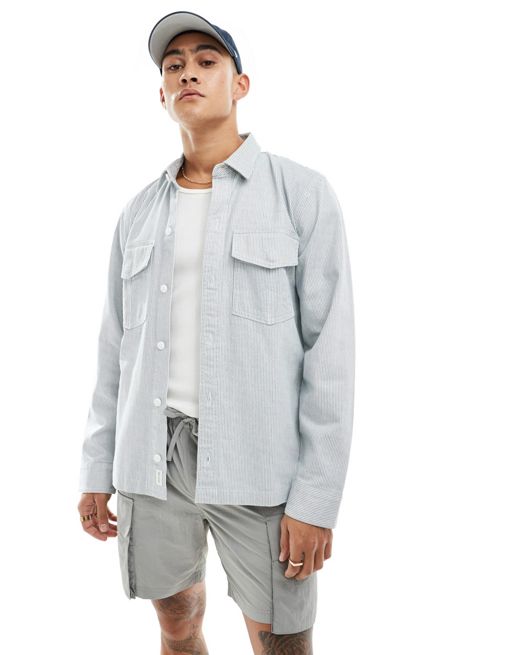Hollister – Workwear – Hemdjacke in Blau gestreift