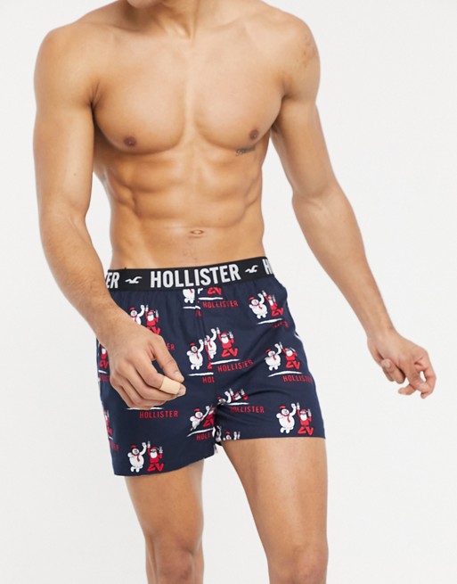 Hollister woven boxer in blue holiday print with logo waistband | ASOS