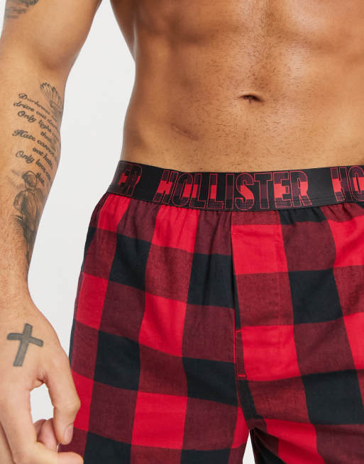Hollister woven boxer in red check with logo waistband, 3 of 4