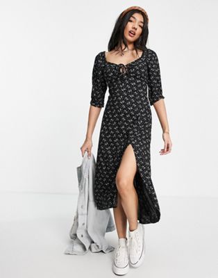 Hollister woven midi dress in black floral