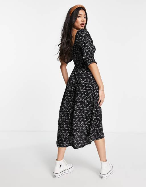 Hollister woven midi dress in black floral
