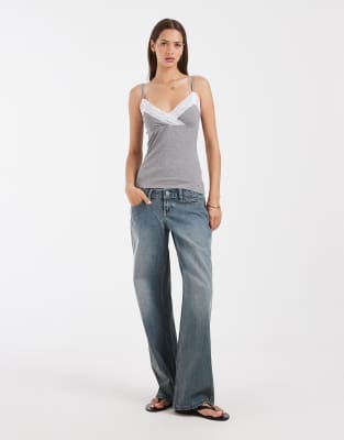 Hollister Wrap Lace Trim Layering Cami In Blue