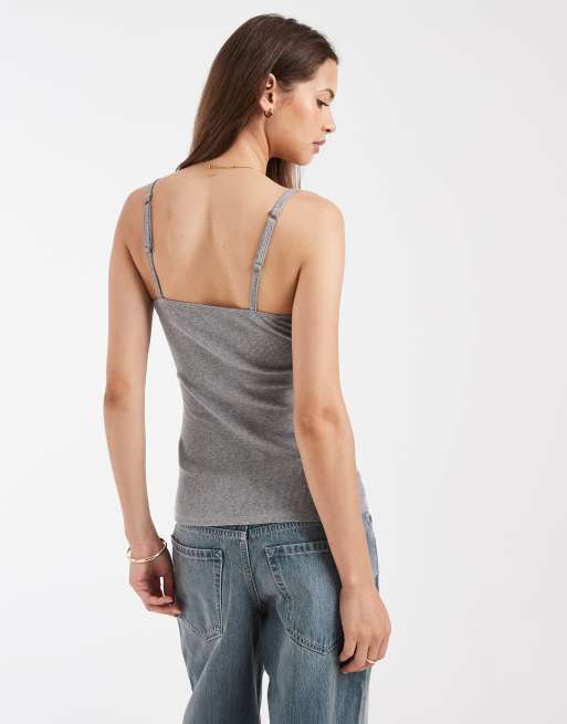 Hollister wrap front lace cami in gray, 4 of 4
