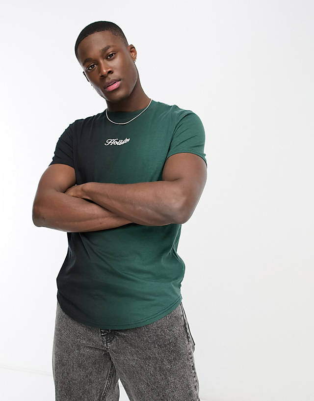 Hollister - x asos exclusive centre logo ombre curved hem t-shirt in black/green