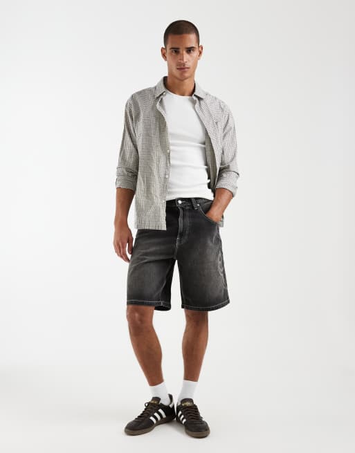 Hollister Y2K baggy denim short with flame print in black wash, 2 of 5