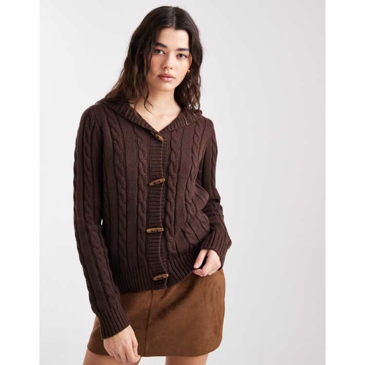 Hollister y2k cable knit hooded cardigan in brown | ASOS