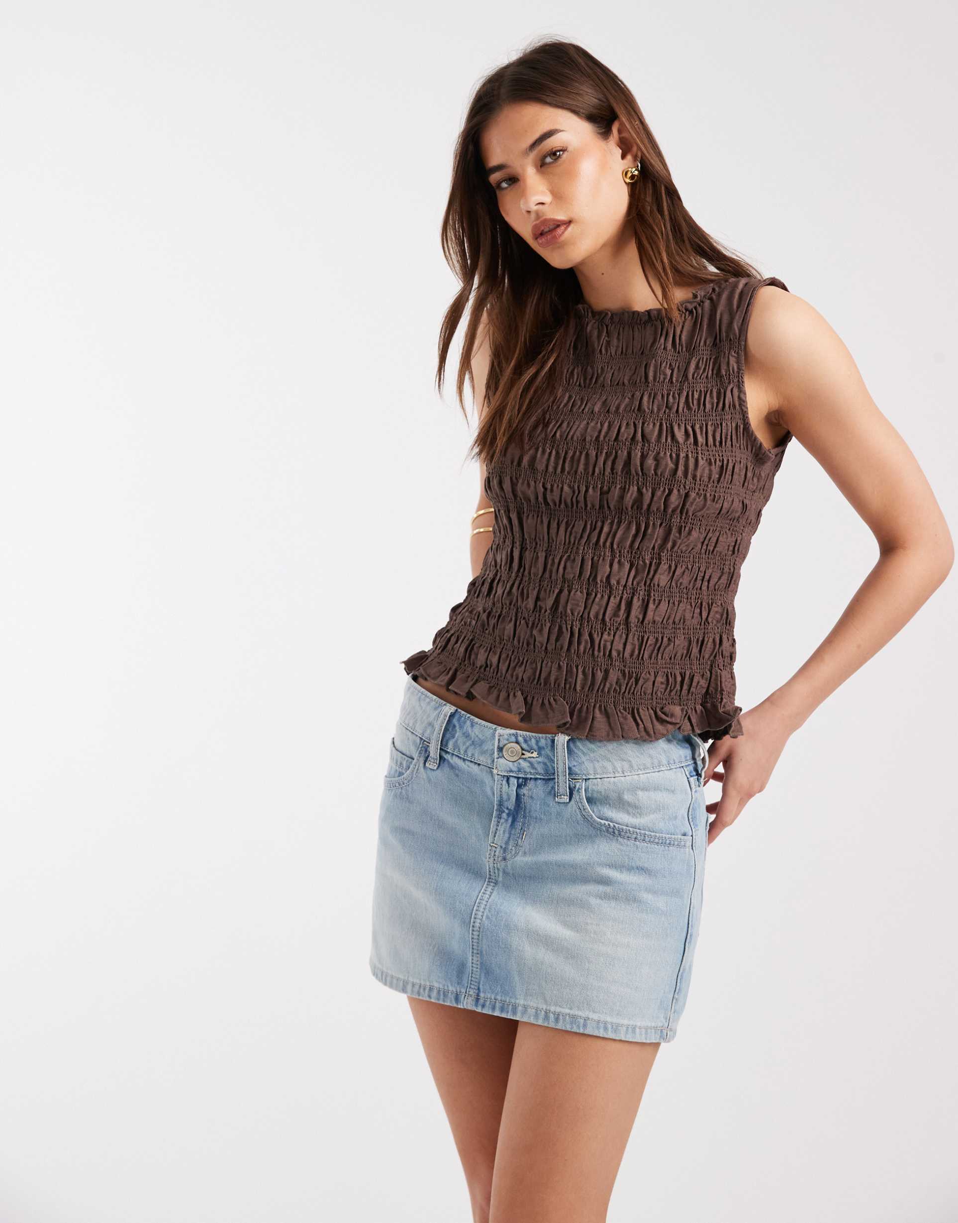 hollister y2k denim mini skort in light blue wash