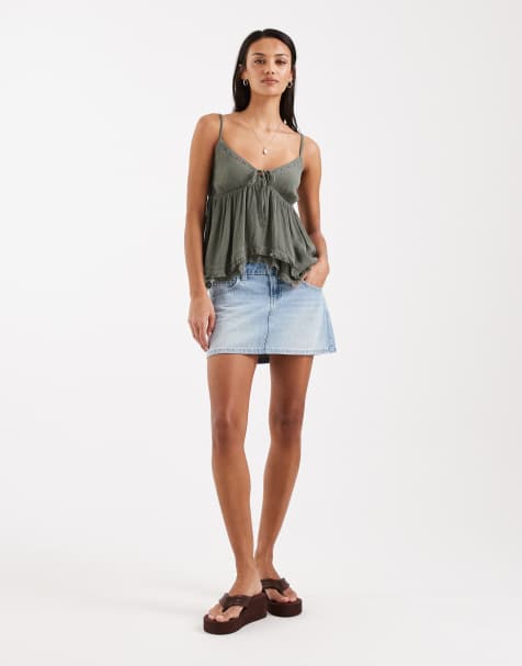 Hollister y2k denim mini skort in light blue wash
