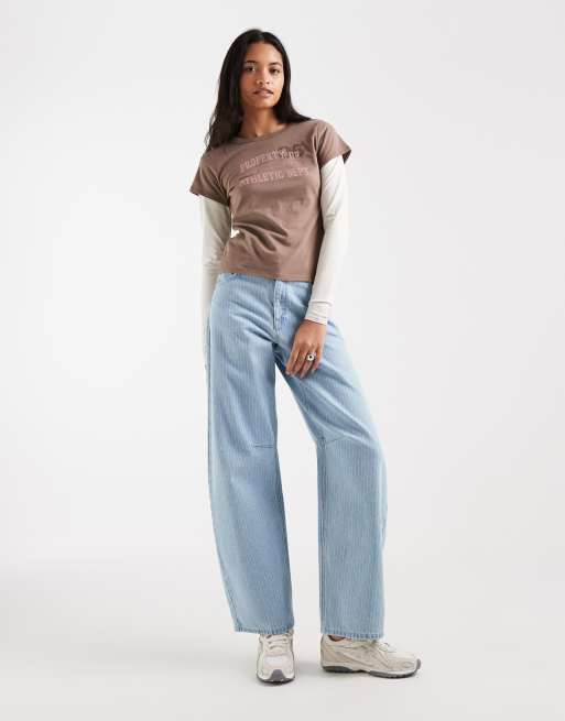 Hollister y2k double layer long sleeve t-shirt in white and brown, 2 of 4