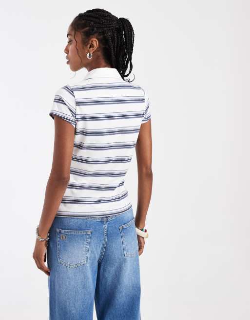 Hollister y2k fitted short sleeve polo in white stripe, 3 of 4