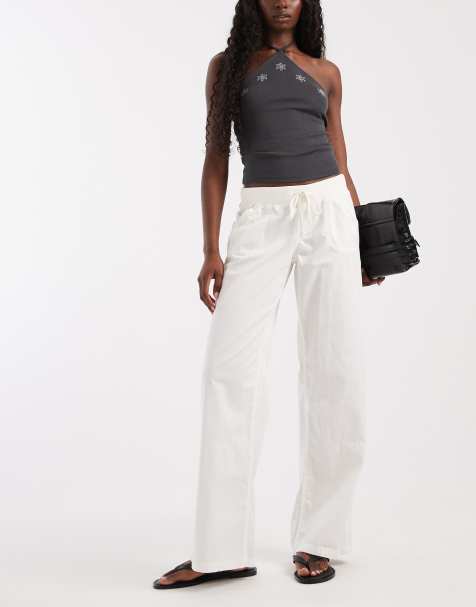 Hollister - Y2K - Hvide lavtaljede pull on-bukser med utility-detaljer - view 1