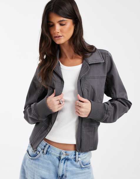 Hollister Y2K Jacke aus Twill mit Stehkragen in Anthrazit - view 1