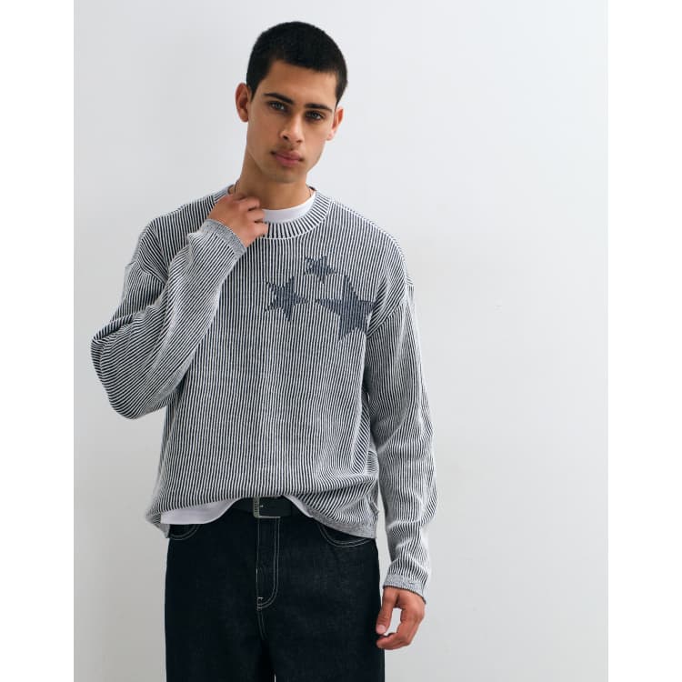 Hollister y2k knitted ribbed graphic jumper in grey | ASOS