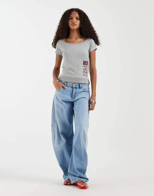 Hollister Y2K Kurzarm-Raglan-T-Shirt in Hellgrau, 2 von 4