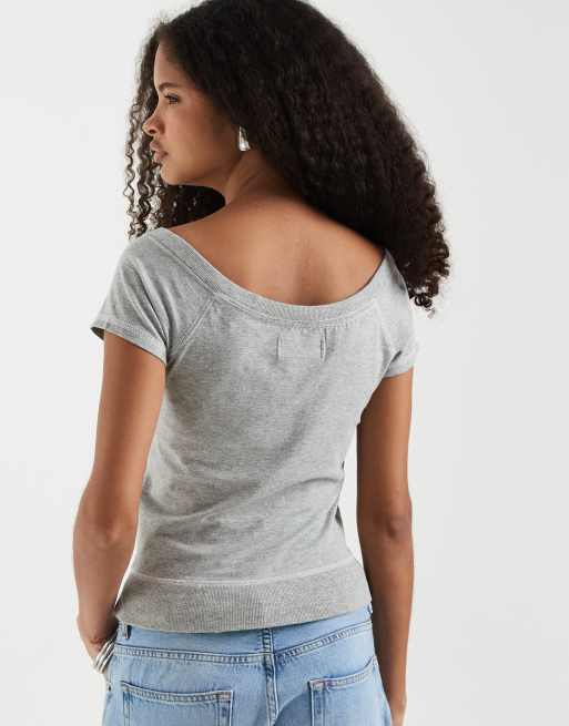 Hollister Y2K Kurzarm-Raglan-T-Shirt in Hellgrau, 4 von 4