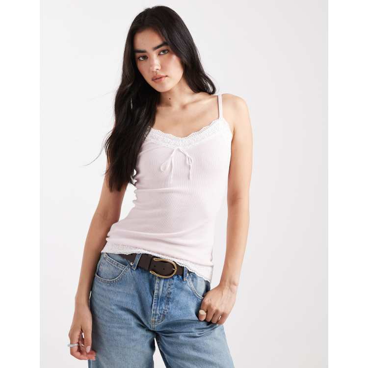 Hollister Y2K lace trim pointelle cami top in pink | ASOS