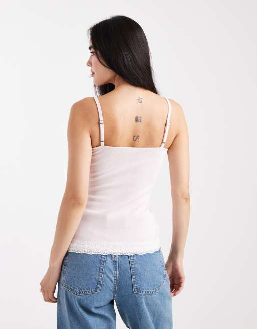 Hollister Y2K lace trim pointelle cami top in pink