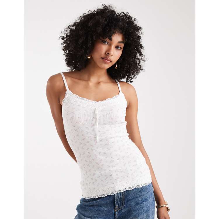 キャミソール French Lace Up Cami Top French Lace Up Cami Top/フレンチレースアップキャミソールトップ