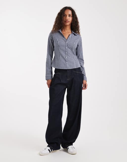 Hollister – Y2K – Langärmliges, tailliertes Hemd in Blau mit Vichy-Karos, 4 von 4