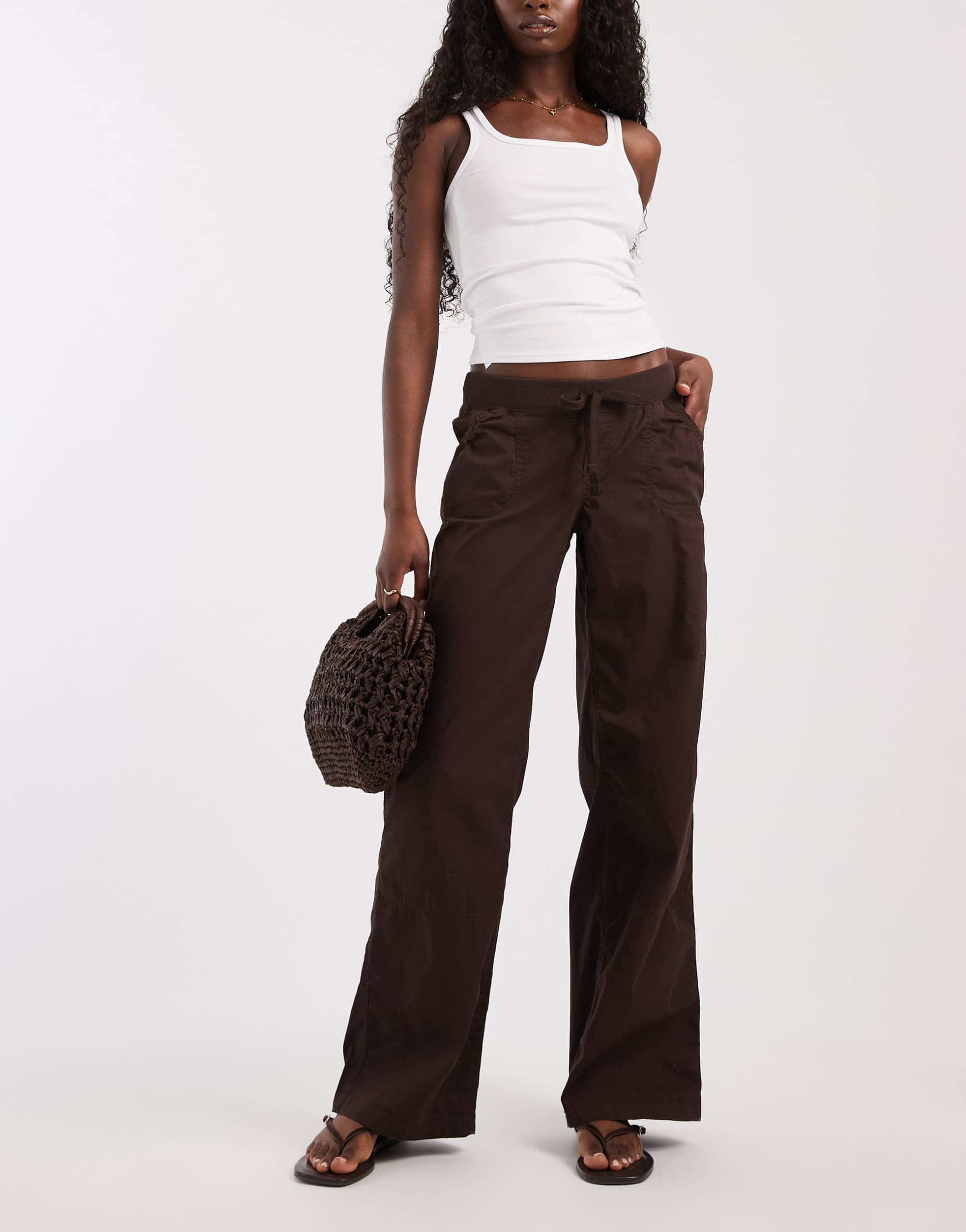 hollister y2k low rise utility pull-on pants in brown