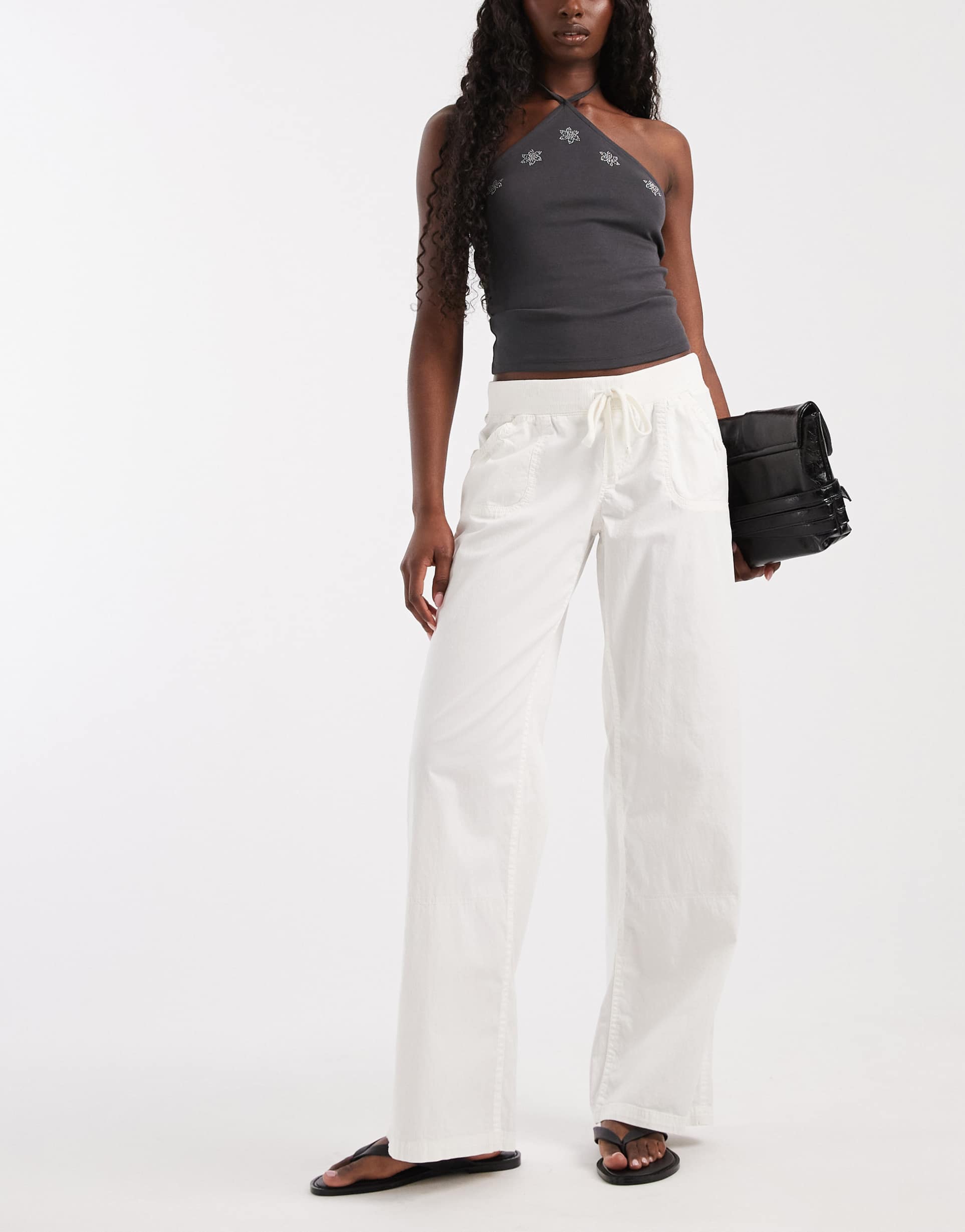 hollister y2k low rise utility pull on pants in ecru