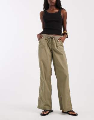 Hollister Y2k Low Rise Utility Pull On Pants In Green