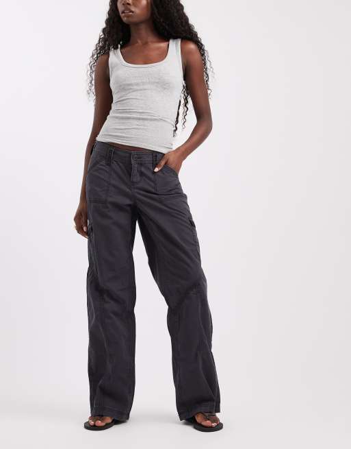 Hollister y2k low rise wide leg cargo pants in charcoal