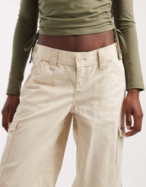 Hollister y2k low rise wide leg pants with pocket detail in ecru