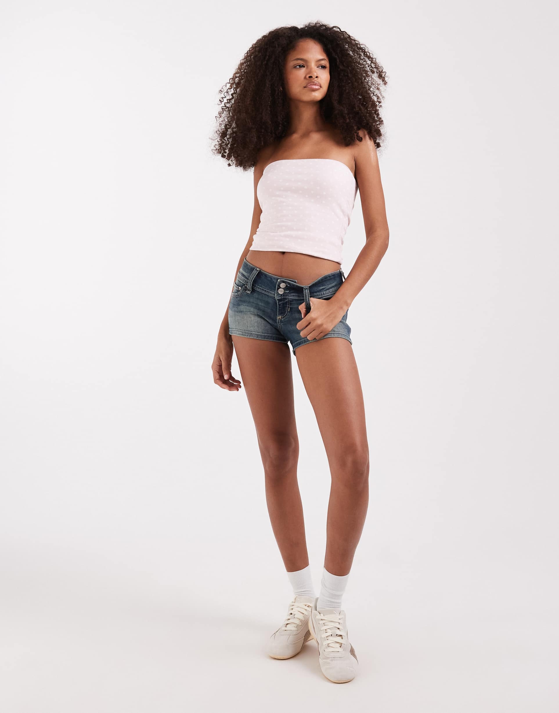hollister y2k low waist denim shorts in dirty blue wash