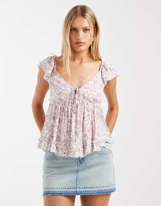 Hollister Y2K mini denim skort with frayed hem in bleached blue, 2 of 5