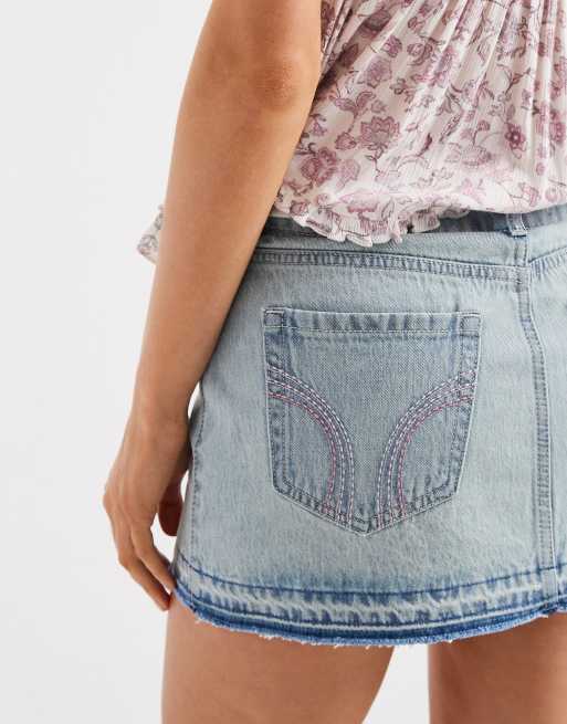 Hollister Y2K mini denim skort with frayed hem in bleached blue, 3 of 5