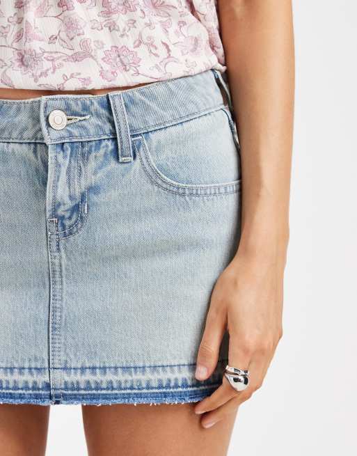 Hollister Y2K mini denim skort with frayed hem in bleached blue, 5 of 5