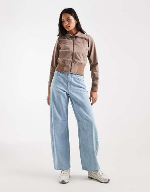 Hollister y2k mock neck fitted twill jacket in brown, 2 of 4