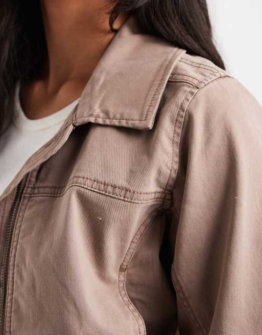 Hollister y2k mock neck fitted twill jacket in brown, 3 of 4